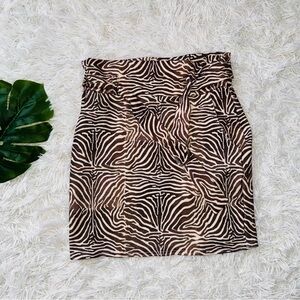 PLT | Brown Zebra Patterned Skirt Paperbag Waist With Belt Size 6